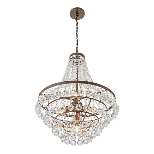 Pendantlightie - Traditional 7 - Light Tiered Beaded Empire Crystal Drops Chandelier - Chandeliers - Antique Bronze -