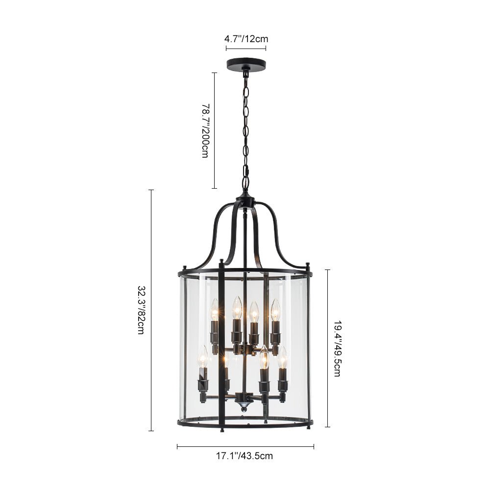 Pendantlightie - Traditional 8 - Light Clear Glass Lantern Style Cylinder Pendant - Pendants - Black -