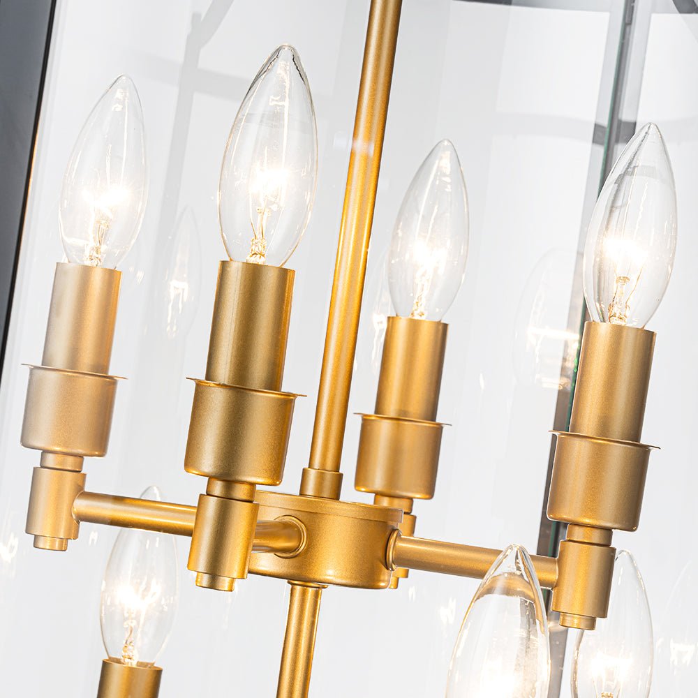 Pendantlightie - Traditional 8 - Light Clear Glass Lantern Style Cylinder Pendant - Pendants - Black -