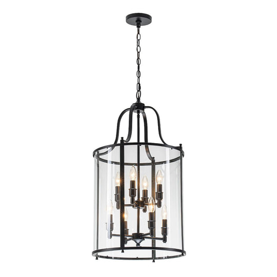 Pendantlightie - Traditional 8 - Light Clear Glass Lantern Style Cylinder Pendant - Pendants - Black -