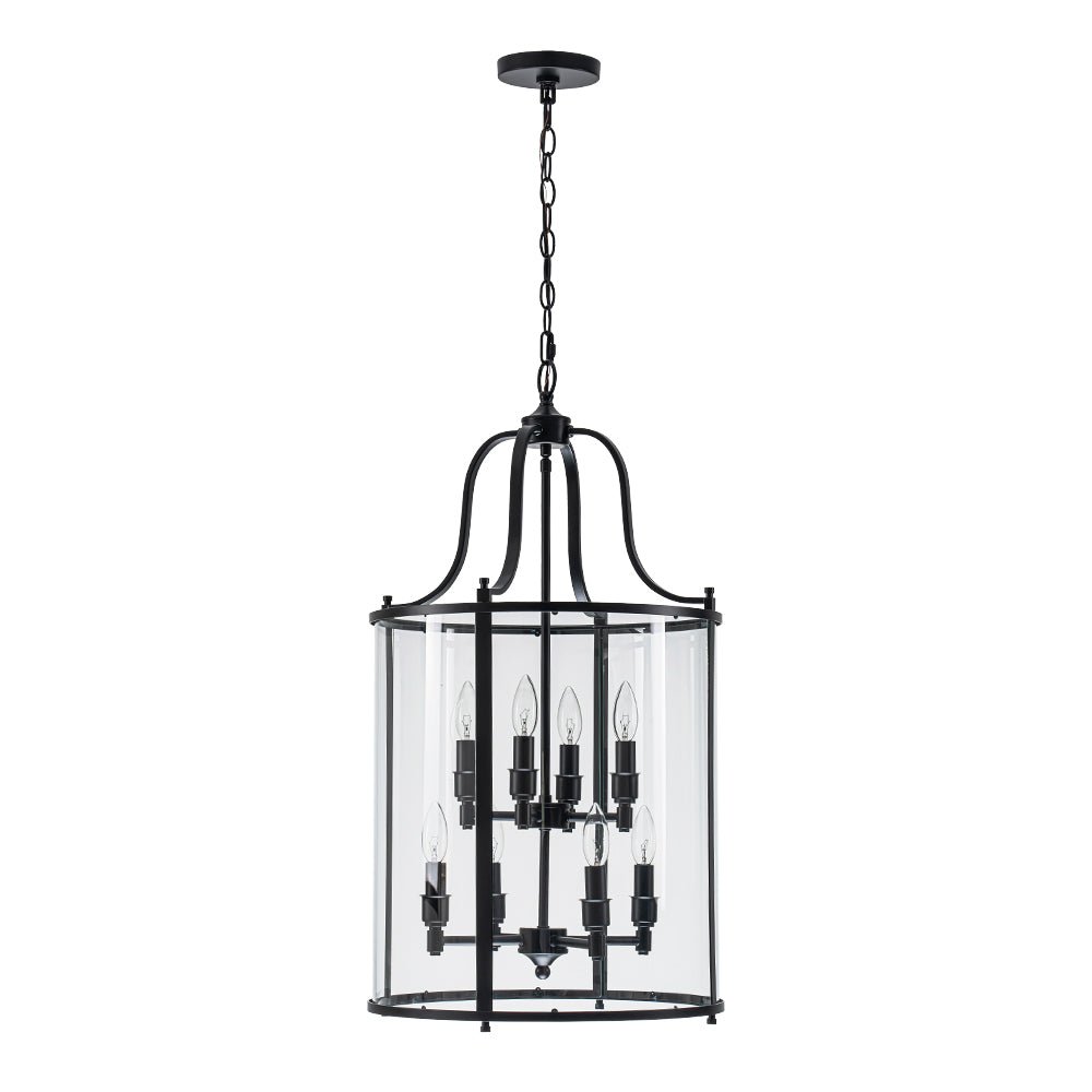 Pendantlightie - Traditional 8 - Light Clear Glass Lantern Style Cylinder Pendant - Pendants - Black -