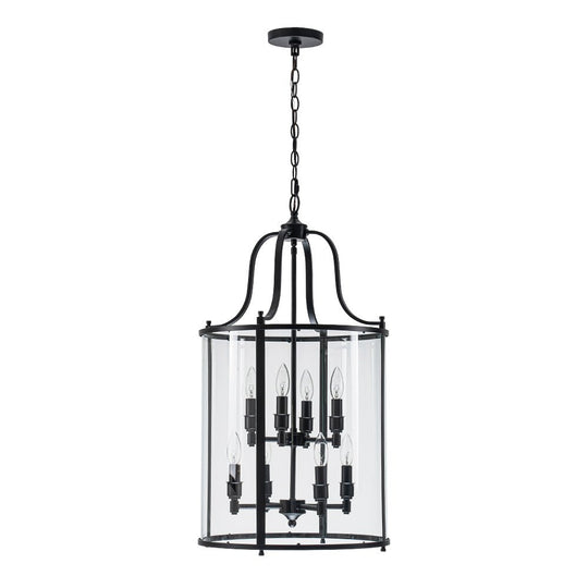 Pendantlightie - Traditional 8 - Light Clear Glass Lantern Style Cylinder Pendant - Pendants - Black -