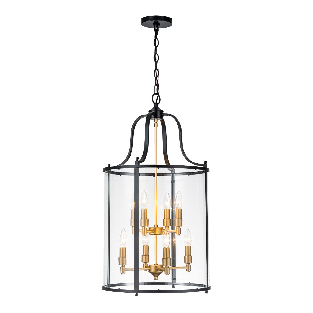 Pendantlightie - Traditional 8 - Light Clear Glass Lantern Style Cylinder Pendant - Pendants - Black -