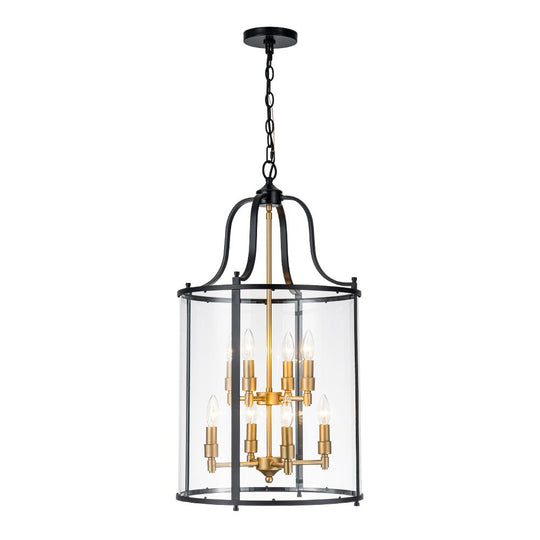Pendantlightie - Traditional 8 - Light Clear Glass Lantern Style Cylinder Pendant - Pendants - Black -