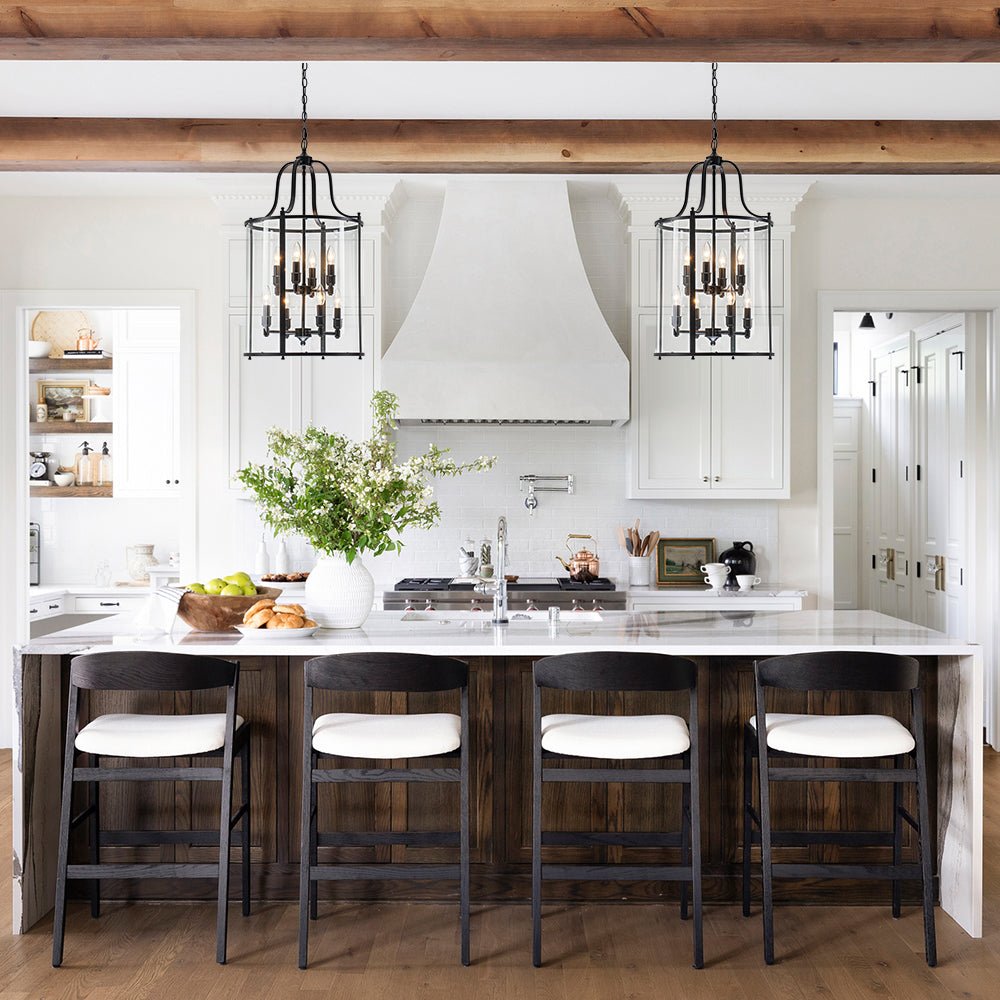 Pendantlightie - Traditional 8 - Light Clear Glass Lantern Style Cylinder Pendant - Pendants - Black -