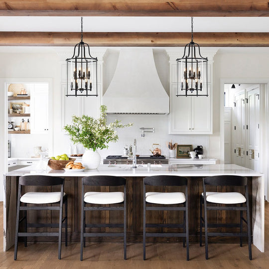 Pendantlightie - Traditional 8 - Light Clear Glass Lantern Style Cylinder Pendant - Pendants - Black -