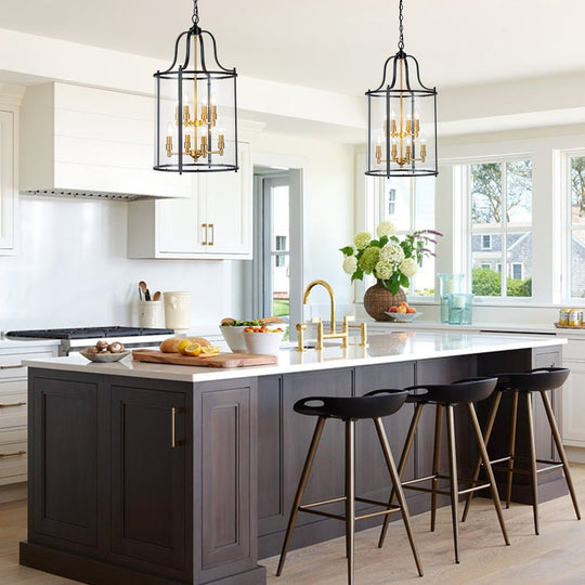 Pendantlightie - Traditional 8 - Light Clear Glass Lantern Style Cylinder Pendant - Pendants - Black -