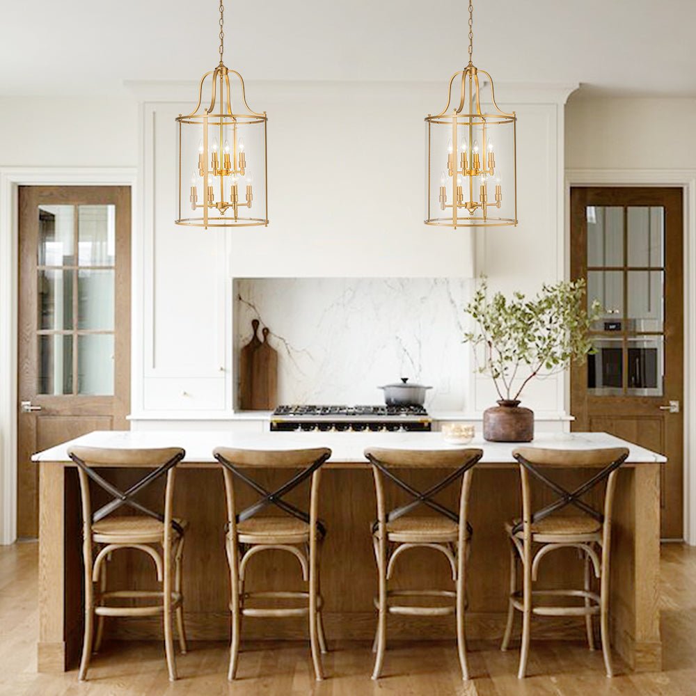 Pendantlightie - Traditional 8 - Light Clear Glass Lantern Style Cylinder Pendant - Pendants - Black -