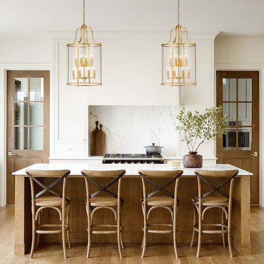 Pendantlightie - Traditional 8 - Light Clear Glass Lantern Style Cylinder Pendant - Pendants - Black -