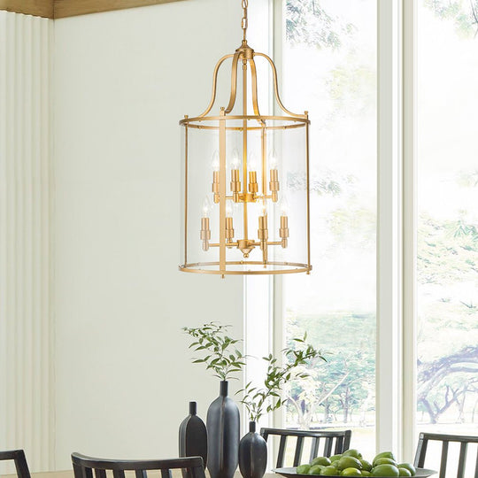 Pendantlightie - Traditional 8 - Light Clear Glass Lantern Style Cylinder Pendant - Pendants - Gold -