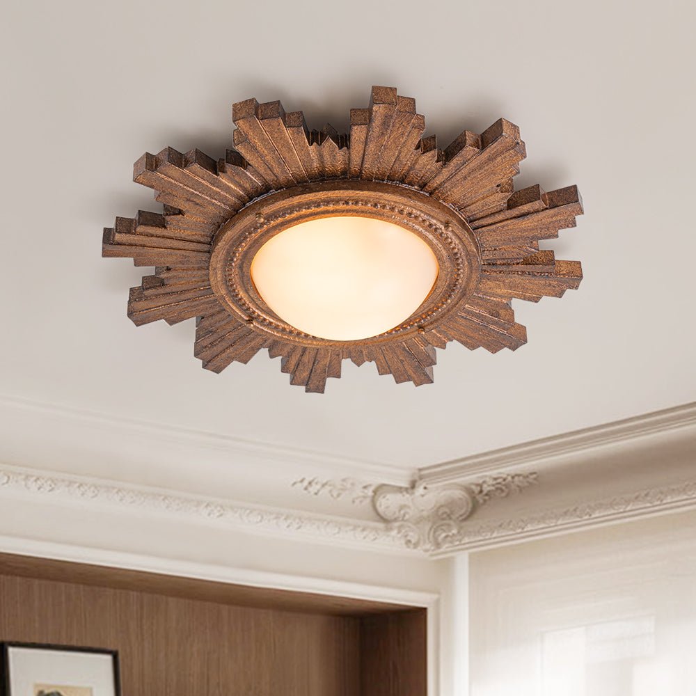 Pendantlightie - Vintage 2 - Light Resin Shade Sunburst Flush Mount For Living Space - Flush Mount - Brown -