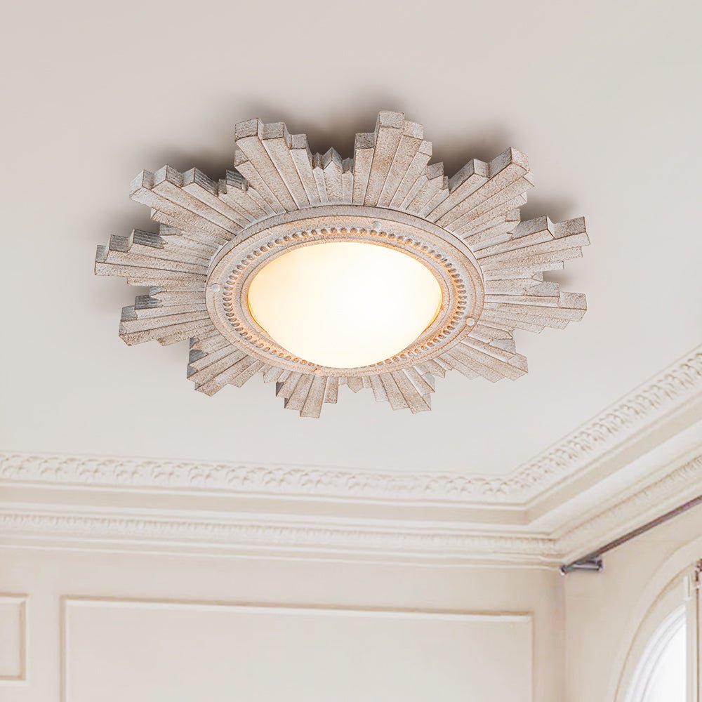 Pendantlightie - Vintage 2 - Light Resin Shade Sunburst Flush Mount For Living Space - Flush Mount - White -