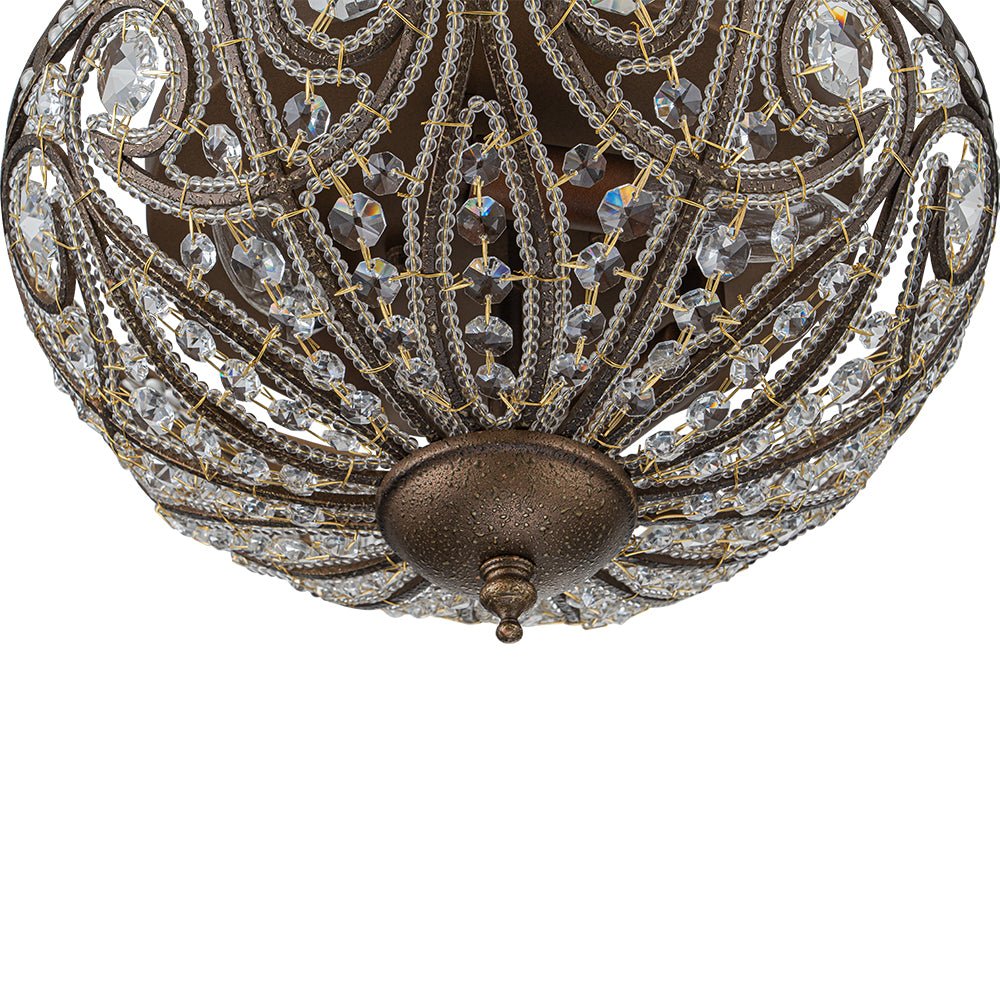 Pendantlightie-Vintage 3-Light Bowl Crystal Flush Ceiling Light-Flush Mount-Antique bronze-