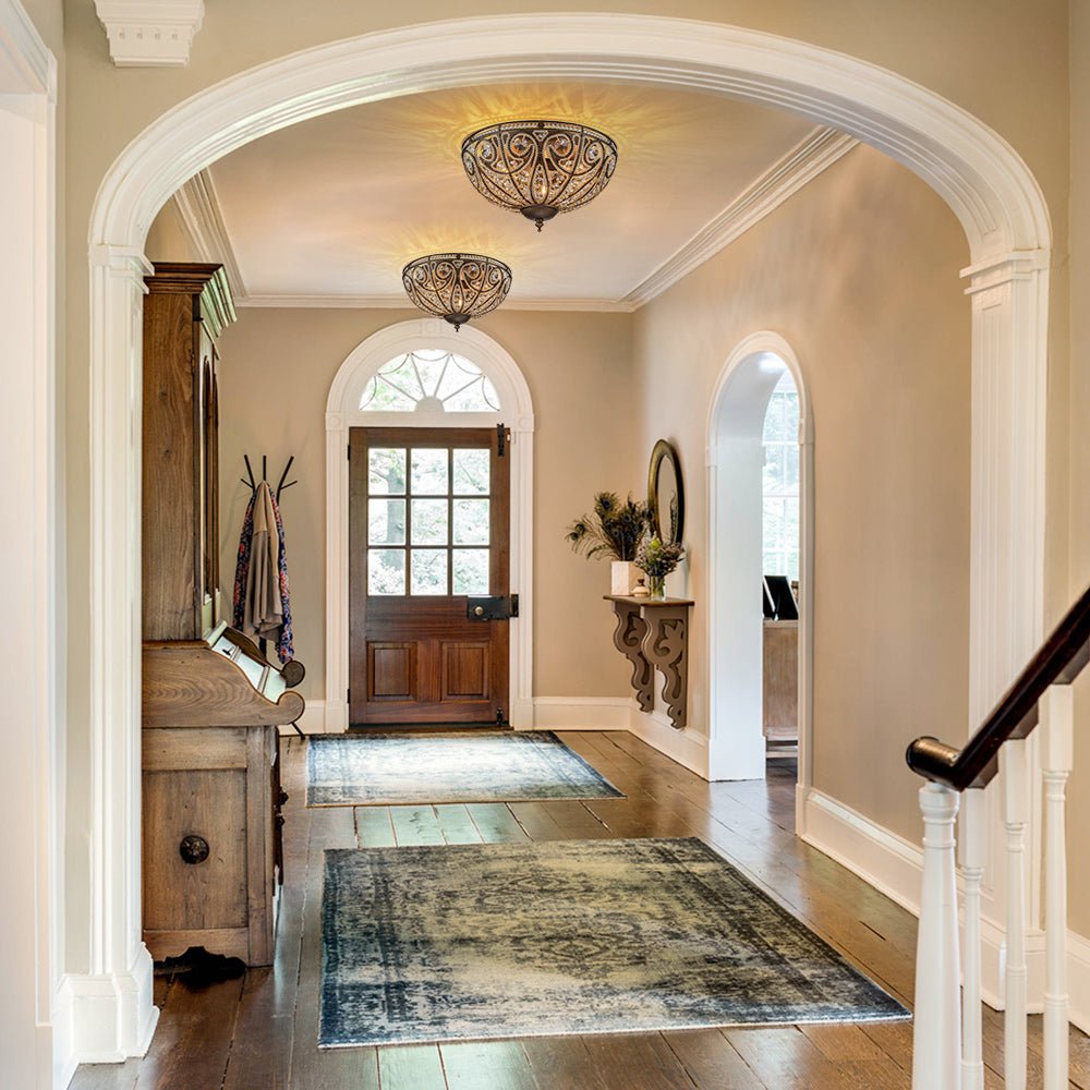 Pendantlightie-Vintage 3-Light Bowl Crystal Flush Ceiling Light-Flush Mount-Antique bronze-