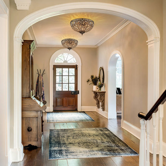 Pendantlightie-Vintage 3-Light Bowl Crystal Flush Ceiling Light-Flush Mount-Antique bronze-