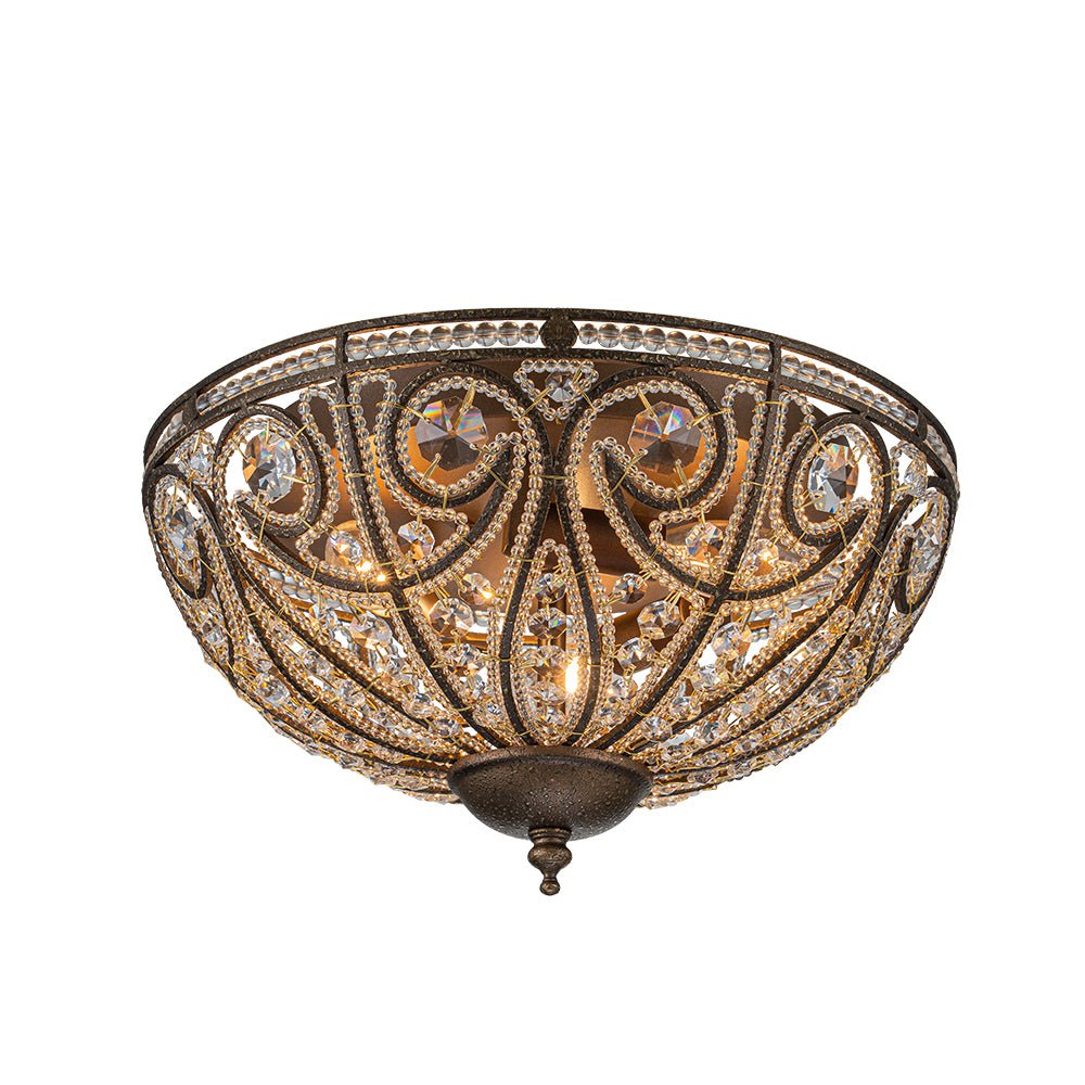 Pendantlightie-Vintage 3-Light Bowl Crystal Flush Ceiling Light-Flush Mount-Antique bronze-