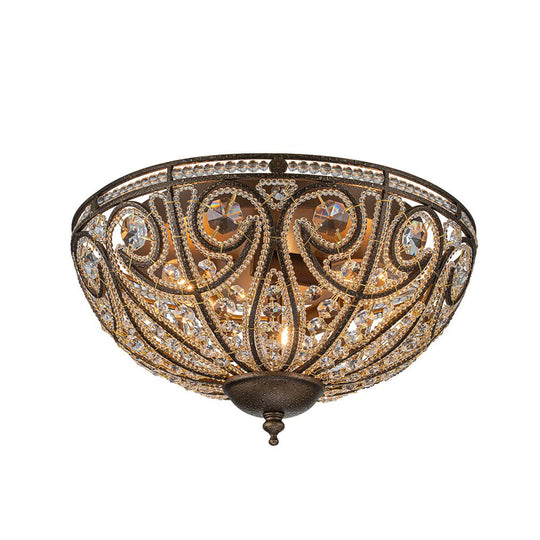 Pendantlightie-Vintage 3-Light Bowl Crystal Flush Ceiling Light-Flush Mount-Antique bronze-