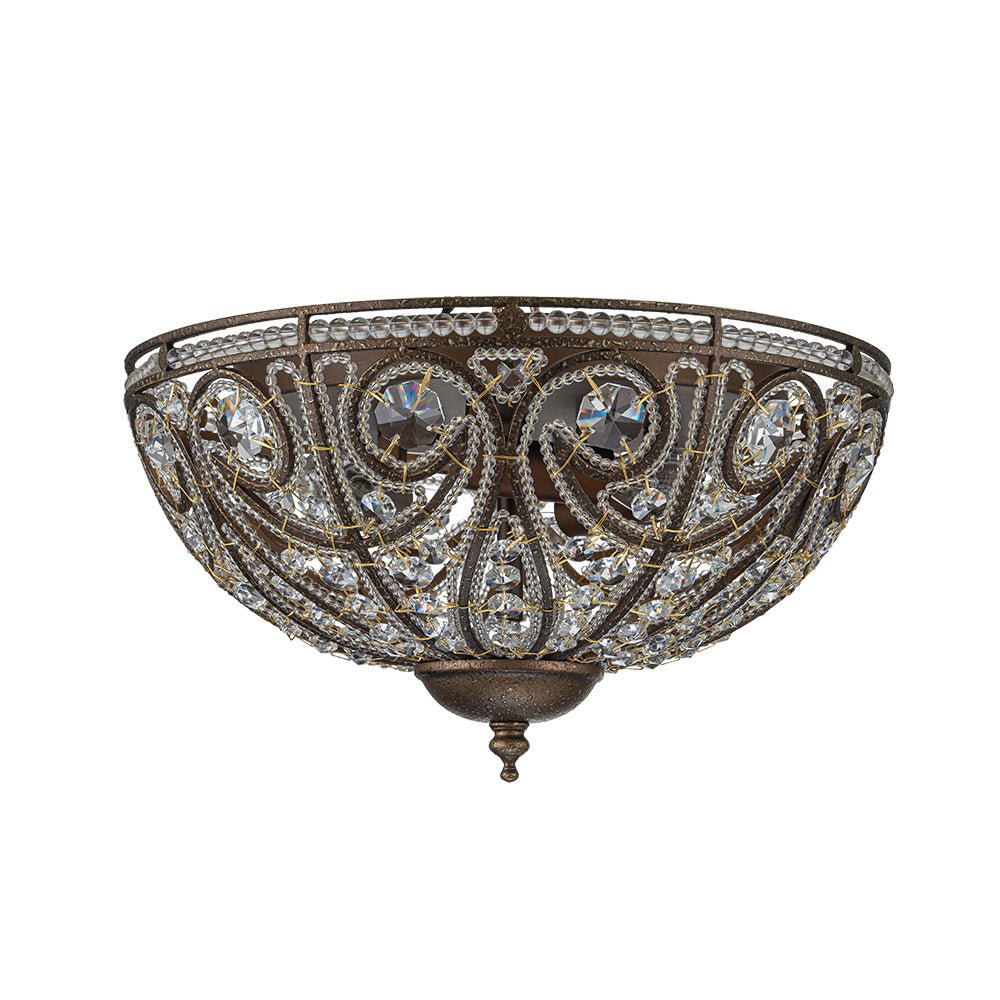 Pendantlightie-Vintage 3-Light Bowl Crystal Flush Ceiling Light-Flush Mount-Antique bronze-