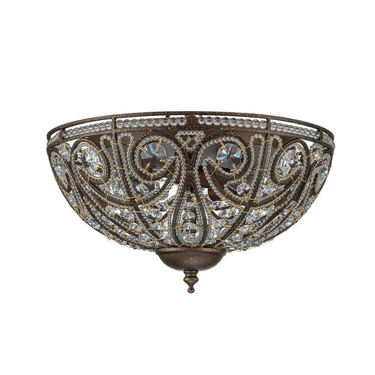 Pendantlightie-Vintage 3-Light Bowl Crystal Flush Ceiling Light-Flush Mount-Antique bronze-