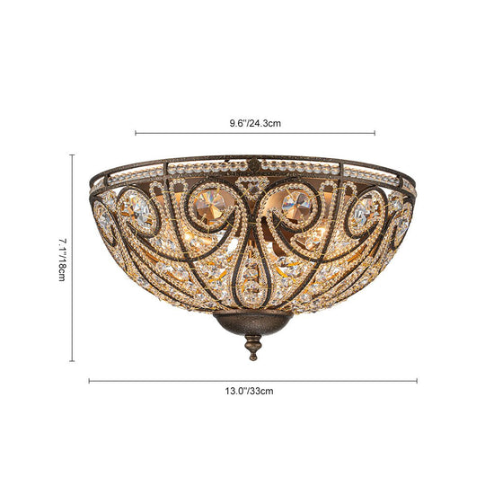 Pendantlightie-Vintage 3-Light Bowl Crystal Flush Ceiling Light-Flush Mount-Antique bronze-