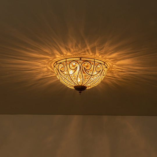 Pendantlightie-Vintage 3-Light Bowl Crystal Flush Ceiling Light-Flush Mount-Antique bronze-