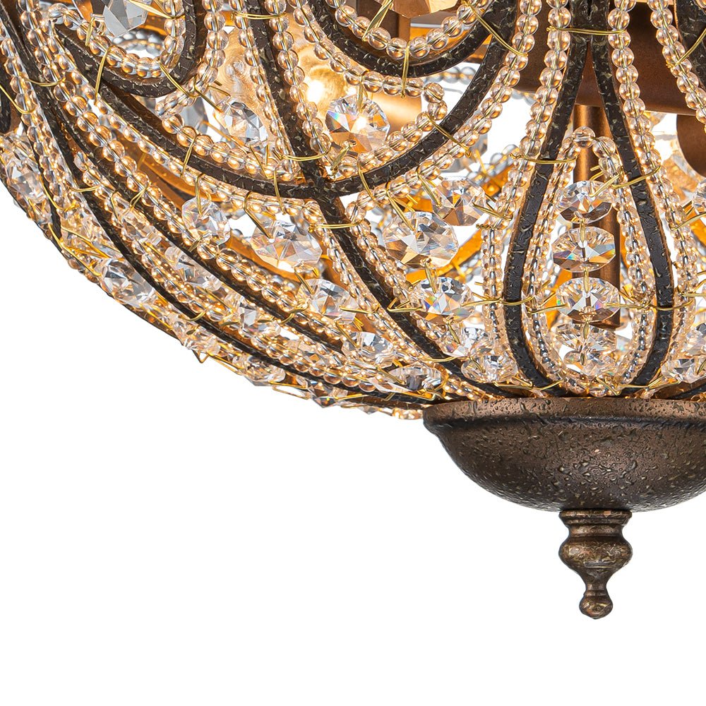 Pendantlightie-Vintage 3-Light Bowl Crystal Flush Ceiling Light-Flush Mount-Antique bronze-
