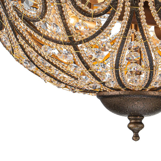 Pendantlightie-Vintage 3-Light Bowl Crystal Flush Ceiling Light-Flush Mount-Antique bronze-