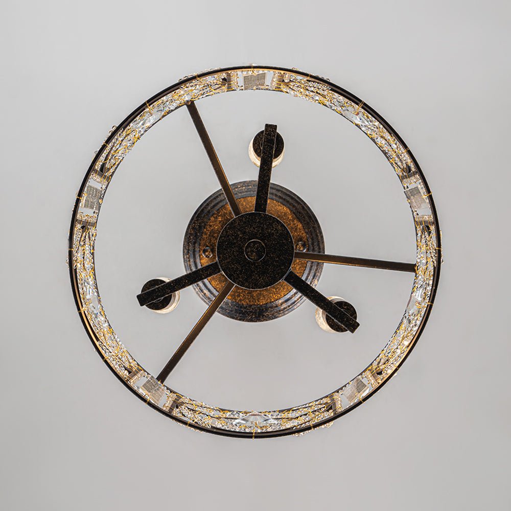 Pendantlightie - Vintage 3 - Light Drum Semi Ceiling Light With Crystal Accent - Semi Flush Mount - Bronze -