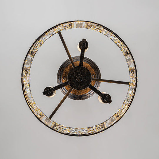 Pendantlightie - Vintage 3 - Light Drum Semi Ceiling Light With Crystal Accent - Semi Flush Mount - Bronze -