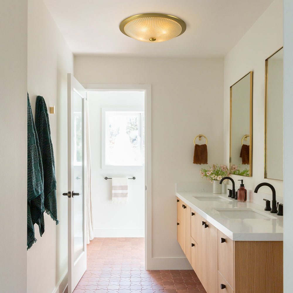 Pendantlightie - Vintage 4 - Light Bowl Flush Mount Light With Ribbed Glass - Flush Mount - Brass -