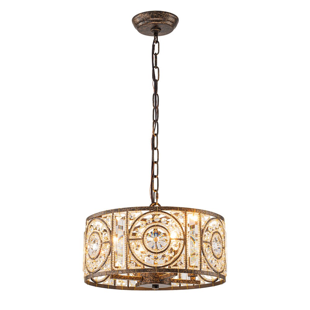 Pendantlightie - Vintage 4 - Light Glam Drum Chandelier With Crystal Accents - Chandeliers - Medium -