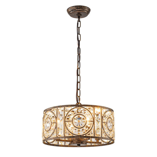 Pendantlightie - Vintage 4 - Light Glam Drum Chandelier With Crystal Accents - Chandeliers - Medium -