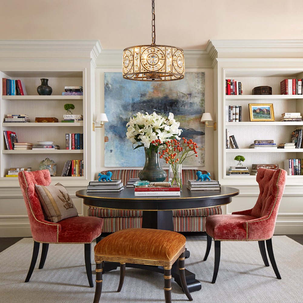 Pendantlightie - Vintage 4 - Light Glam Drum Chandelier With Crystal Accents - Chandeliers - Medium -