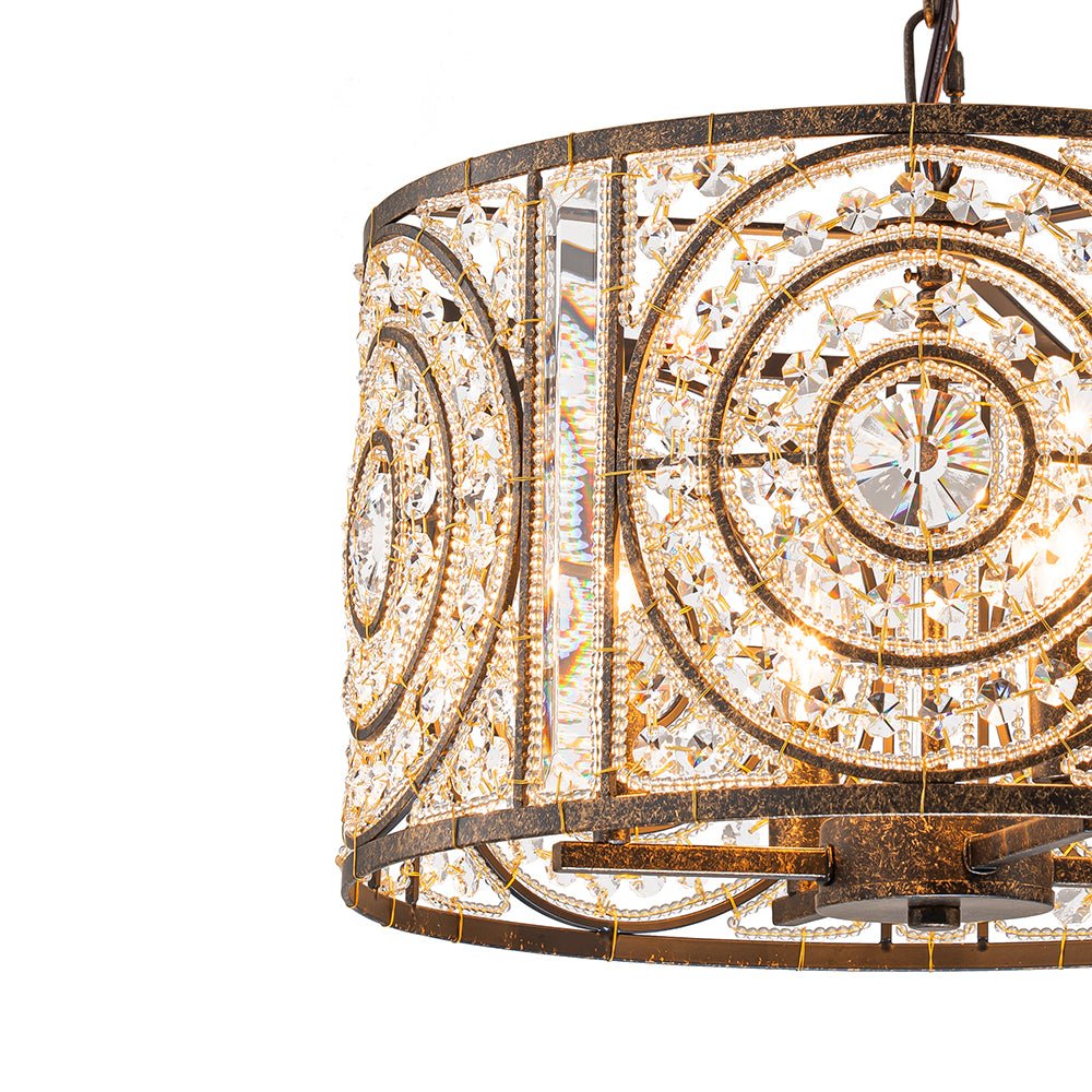 Pendantlightie - Vintage 4 - Light Glam Drum Chandelier With Crystal Accents - Chandeliers - Medium -