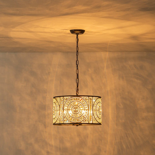 Pendantlightie - Vintage 4 - Light Glam Drum Chandelier With Crystal Accents - Chandeliers - Medium -
