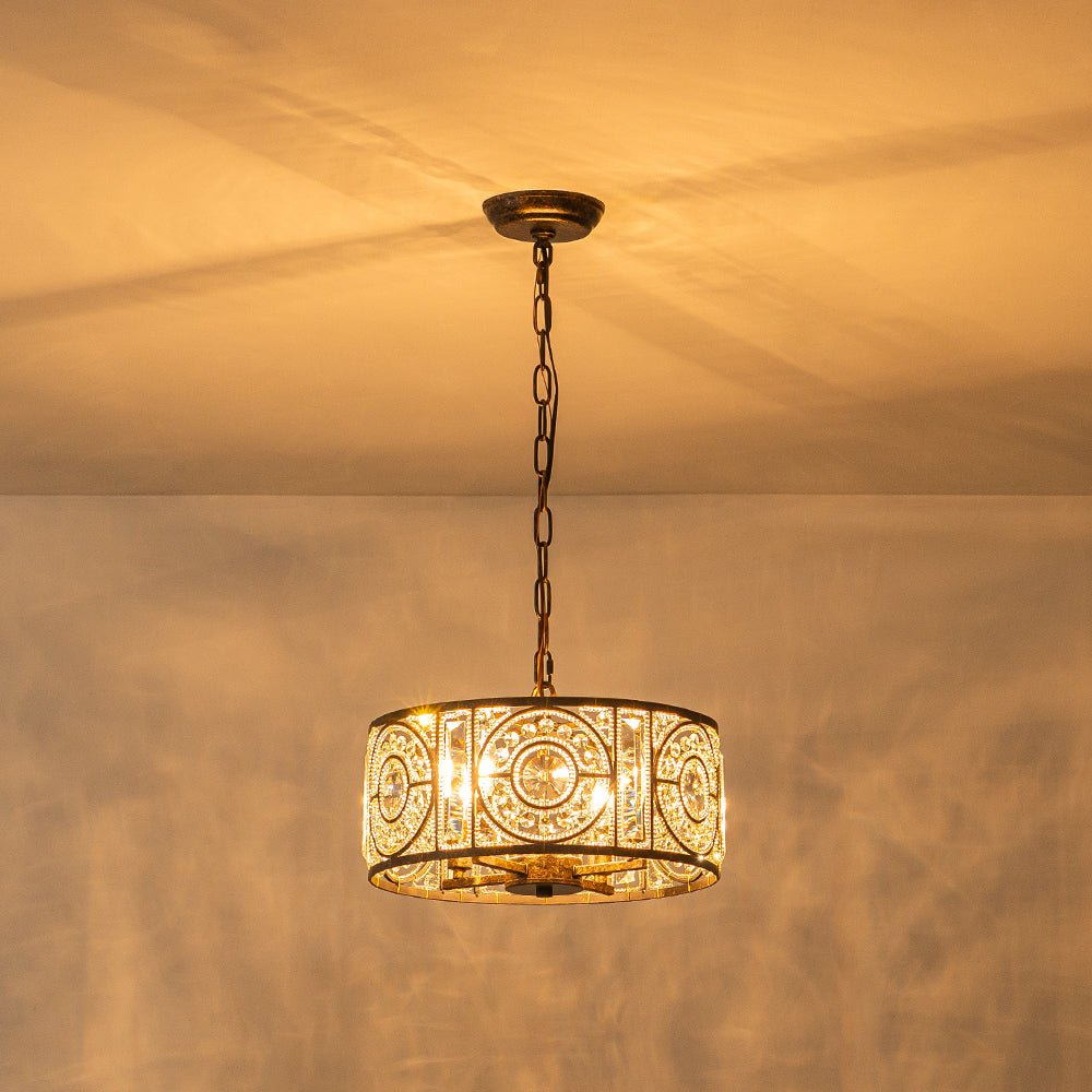 Pendantlightie - Vintage 4 - Light Glam Drum Chandelier With Crystal Accents - Chandeliers - Medium -