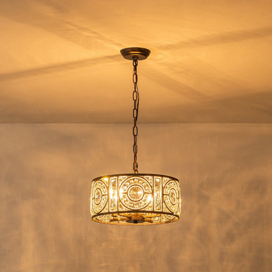 Pendantlightie - Vintage 4 - Light Glam Drum Chandelier With Crystal Accents - Chandeliers - Medium -