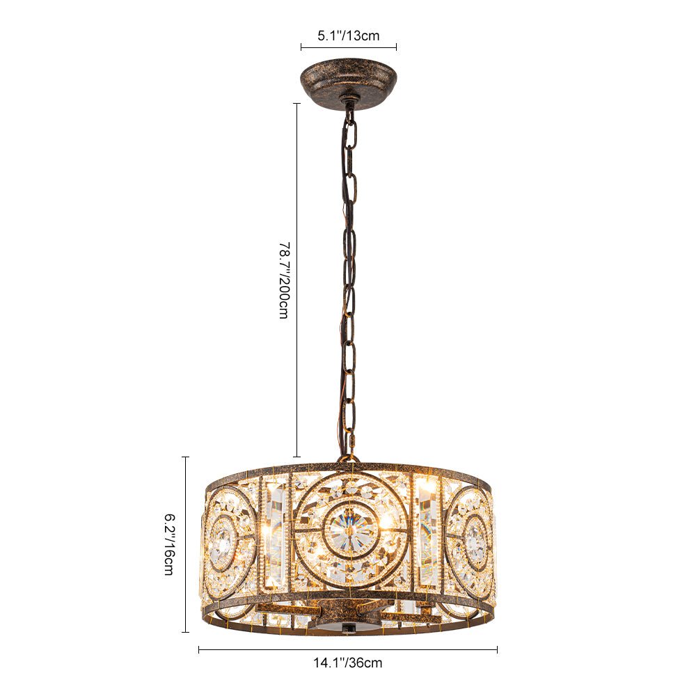 Pendantlightie - Vintage 4 - Light Glam Drum Chandelier With Crystal Accents - Chandeliers - Medium -