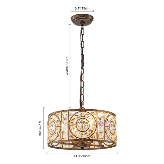 Pendantlightie - Vintage 4 - Light Glam Drum Chandelier With Crystal Accents - Chandeliers - Medium -