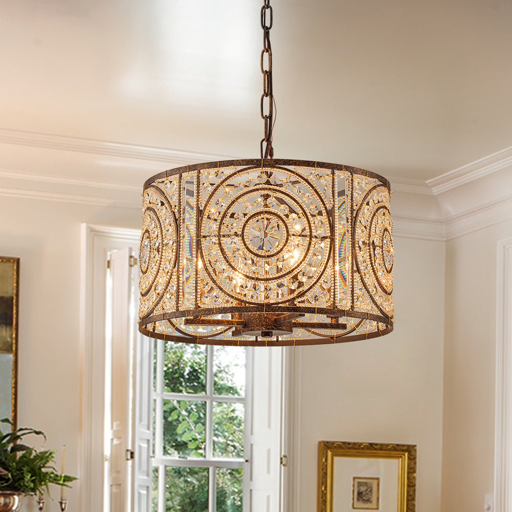 Pendantlightie - Vintage 4 - Light Glam Drum Chandelier With Crystal Accents - Chandeliers - Medium -