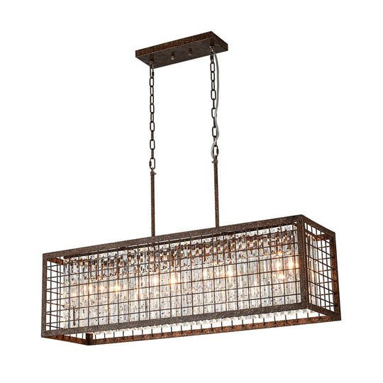 Pendantlightie - Vintage 4 - Light Hollow Frame Island Crystal Rectangle Chandelier - Chandeliers - Rustic -