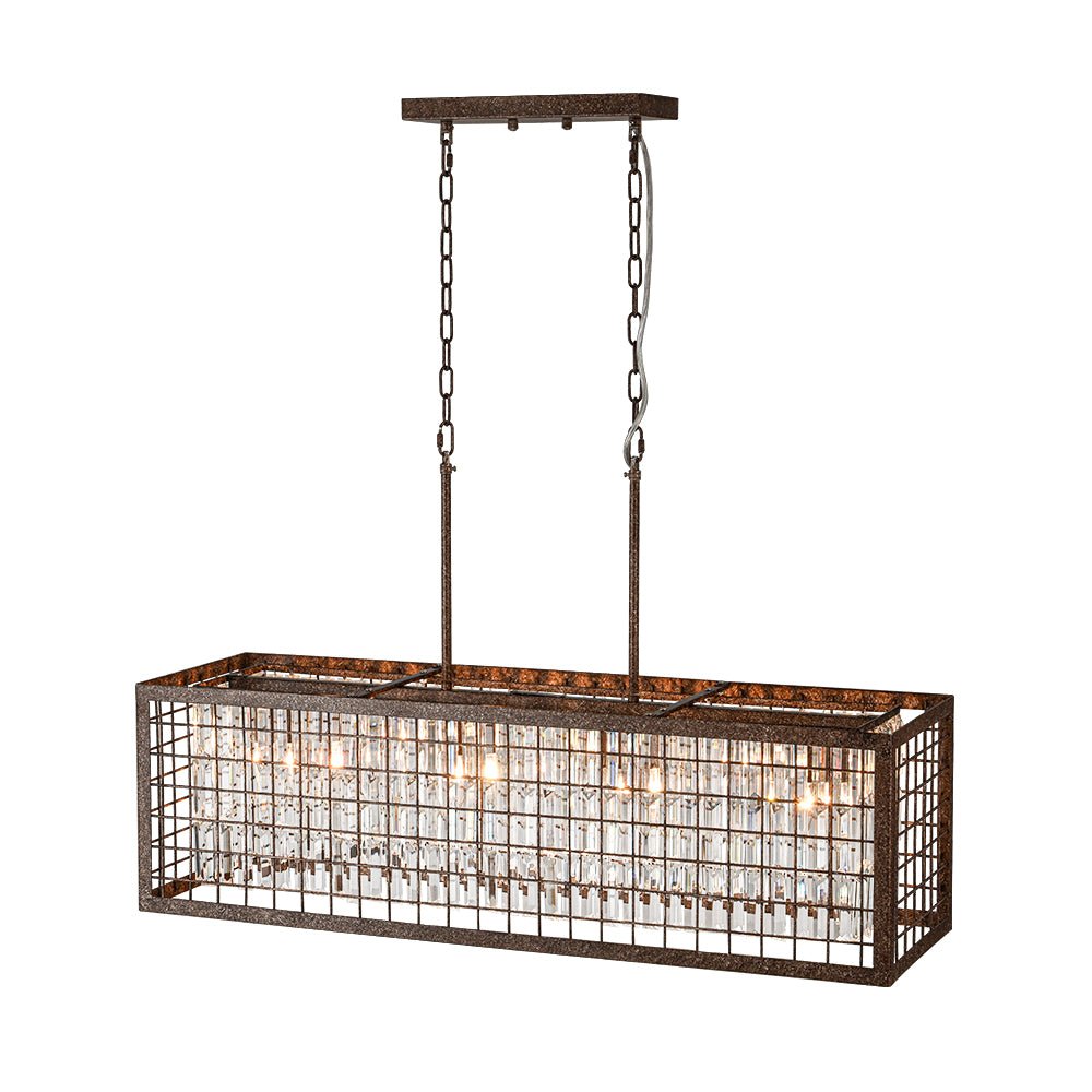 Pendantlightie - Vintage 4 - Light Hollow Frame Island Crystal Rectangle Chandelier - Chandeliers - Rustic -