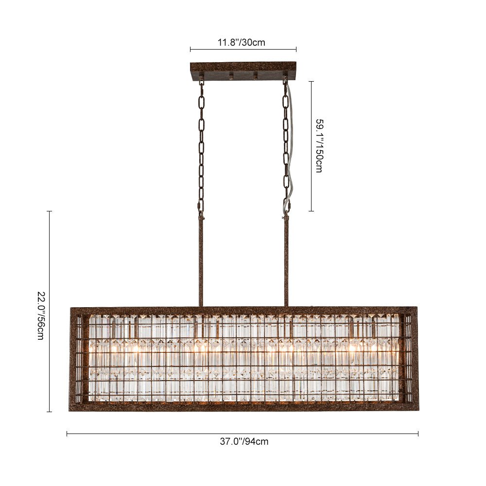 Pendantlightie - Vintage 4 - Light Hollow Frame Island Crystal Rectangle Chandelier - Chandeliers - Rustic -