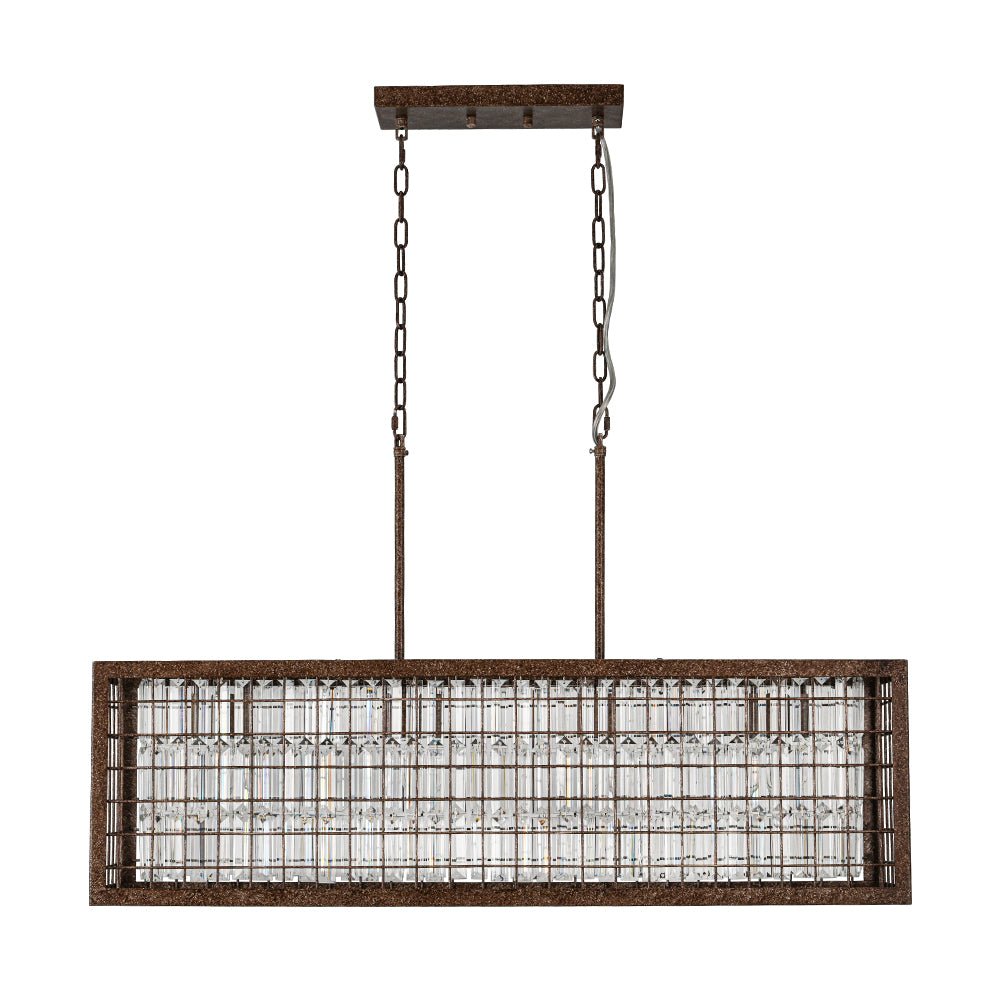 Pendantlightie - Vintage 4 - Light Hollow Frame Island Crystal Rectangle Chandelier - Chandeliers - Rustic -