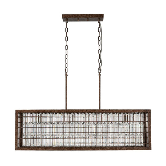 Pendantlightie - Vintage 4 - Light Hollow Frame Island Crystal Rectangle Chandelier - Chandeliers - Rustic -