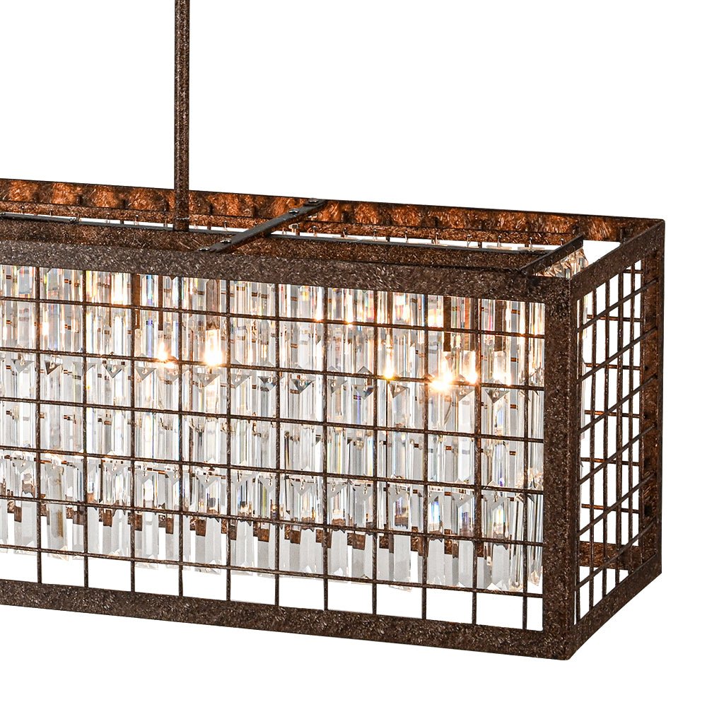 Pendantlightie - Vintage 4 - Light Hollow Frame Island Crystal Rectangle Chandelier - Chandeliers - Rustic -