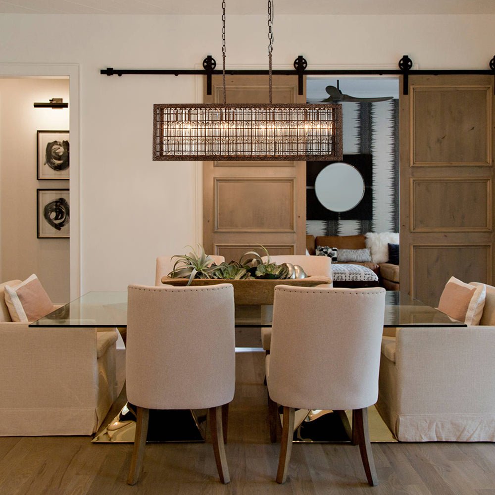 Pendantlightie - Vintage 4 - Light Hollow Frame Island Crystal Rectangle Chandelier - Chandeliers - Rustic -