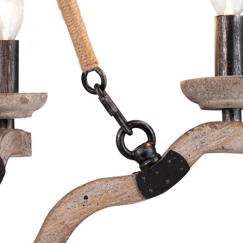 Pendantlightie - Vintage 5 - Light Hemp Rope Candle Style Wooden Chandelier - Chandeliers - 5Lt -