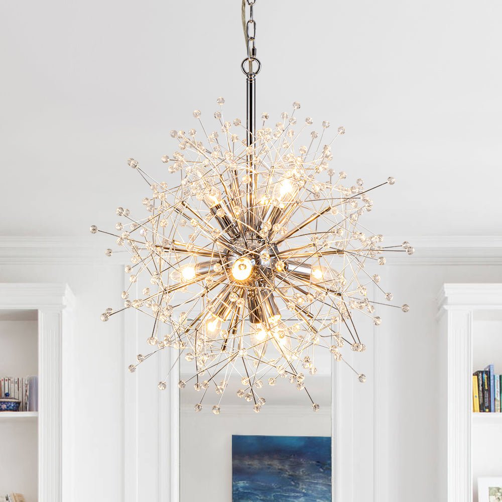 Pendantlightie - Vintage 9 - Light Sputnik Sphere Dandelion Crystal Chandelier - Chandeliers - Chrome -