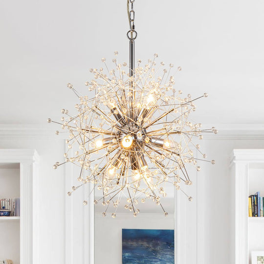Pendantlightie - Vintage 9 - Light Sputnik Sphere Dandelion Crystal Chandelier - Chandeliers - Chrome -